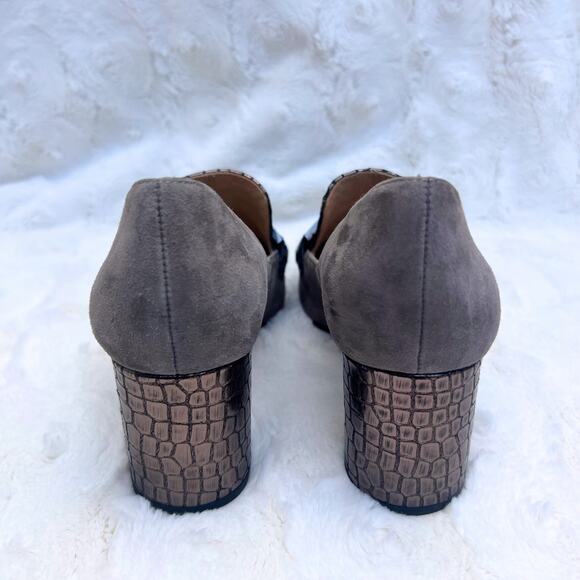 Donald Pliner Caresse Old Money Career Block Heel Metallic Leather Suede Loafers - Picture 4 of 7